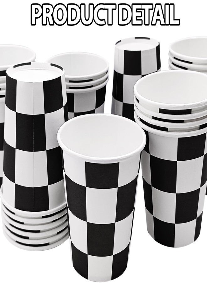 EaciTown 30 Pcs Racing Car Party Cups Checkered Paper Cups Black and White Checkered Flag Beverage Cups for Racing Themed Birthday Party, 9 OZ, Black/White - Image 3